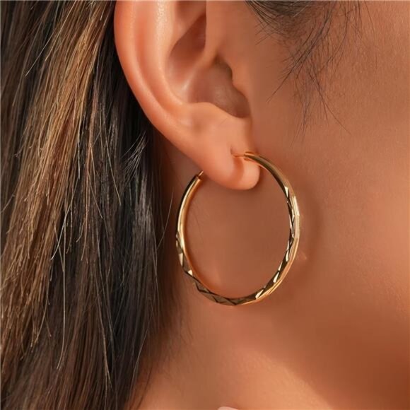 18K Gold Plated Twisted Huggie Hoop Earrings – Lightweight, Hypoallergenic - Picture 3 of 6